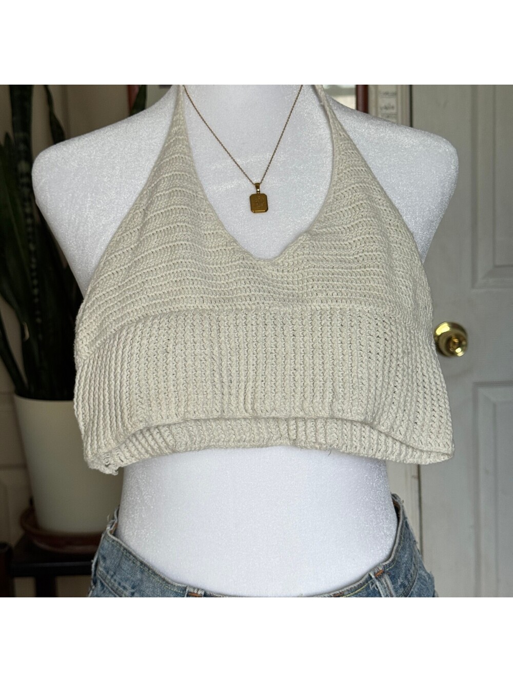 Handmade Cream Crochet Halter Top